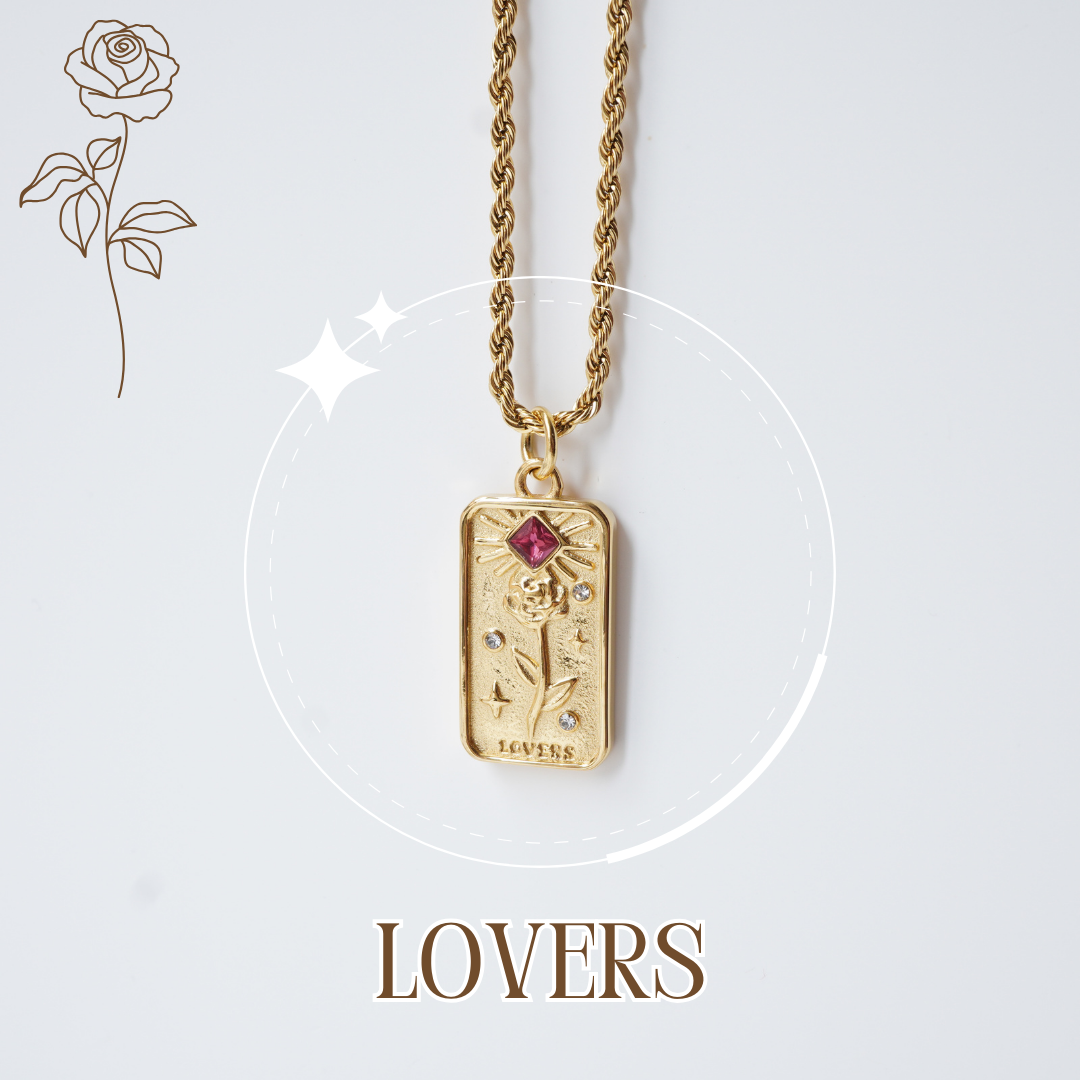 Lover's 18K Gold Tone Embossed Tarot Neck Chain