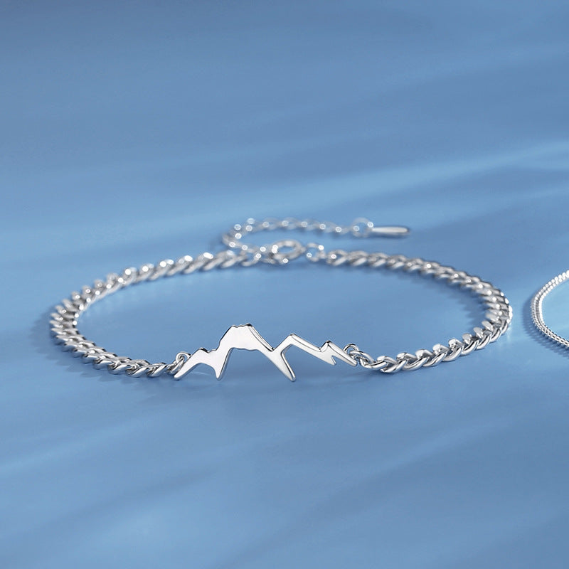 Waves and Mountains All Silver Couple Bracelet 925 Silver
