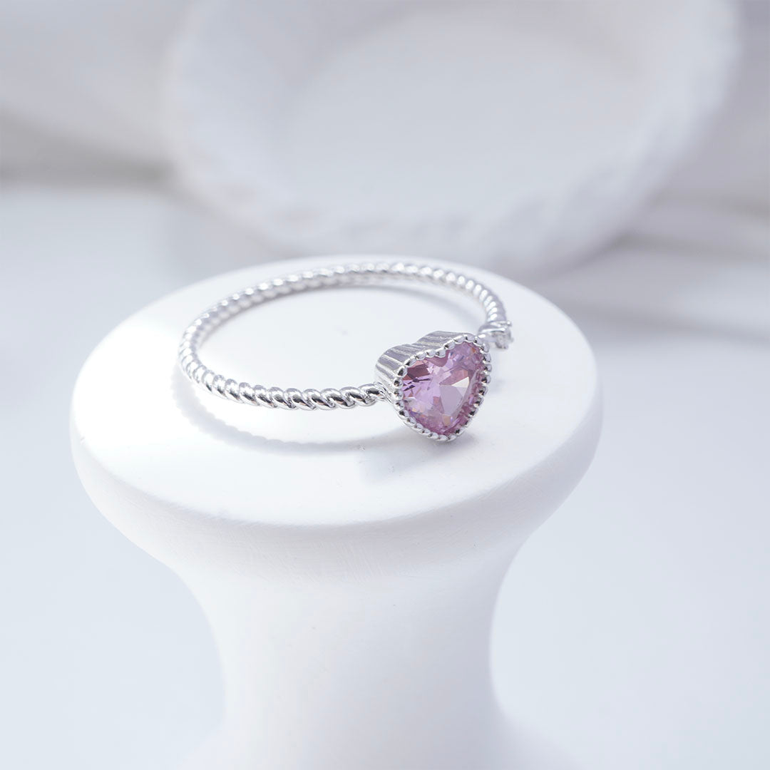 Pink love heart twist ring丨925 silver
