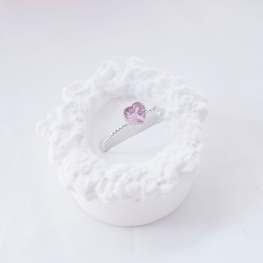 Pink love heart twist ring丨925 silver