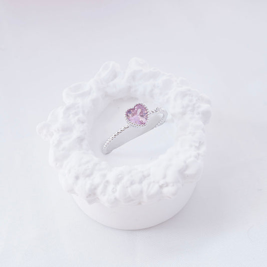 Pink love heart twist ring丨925 silver