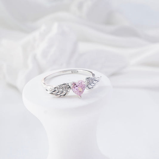 Pink heart wing ring丨925 silver