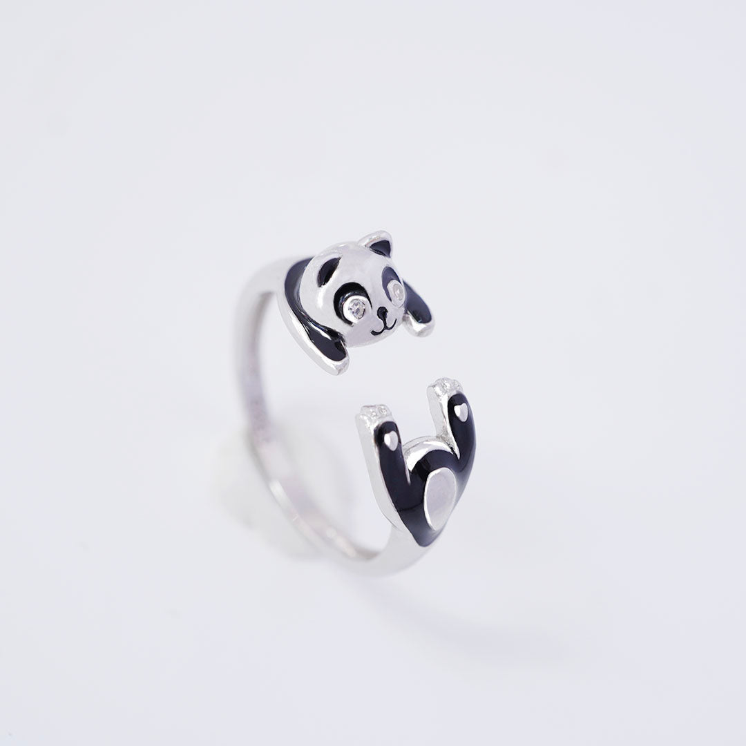 Panda three-dimensional opening ring丨925 silver