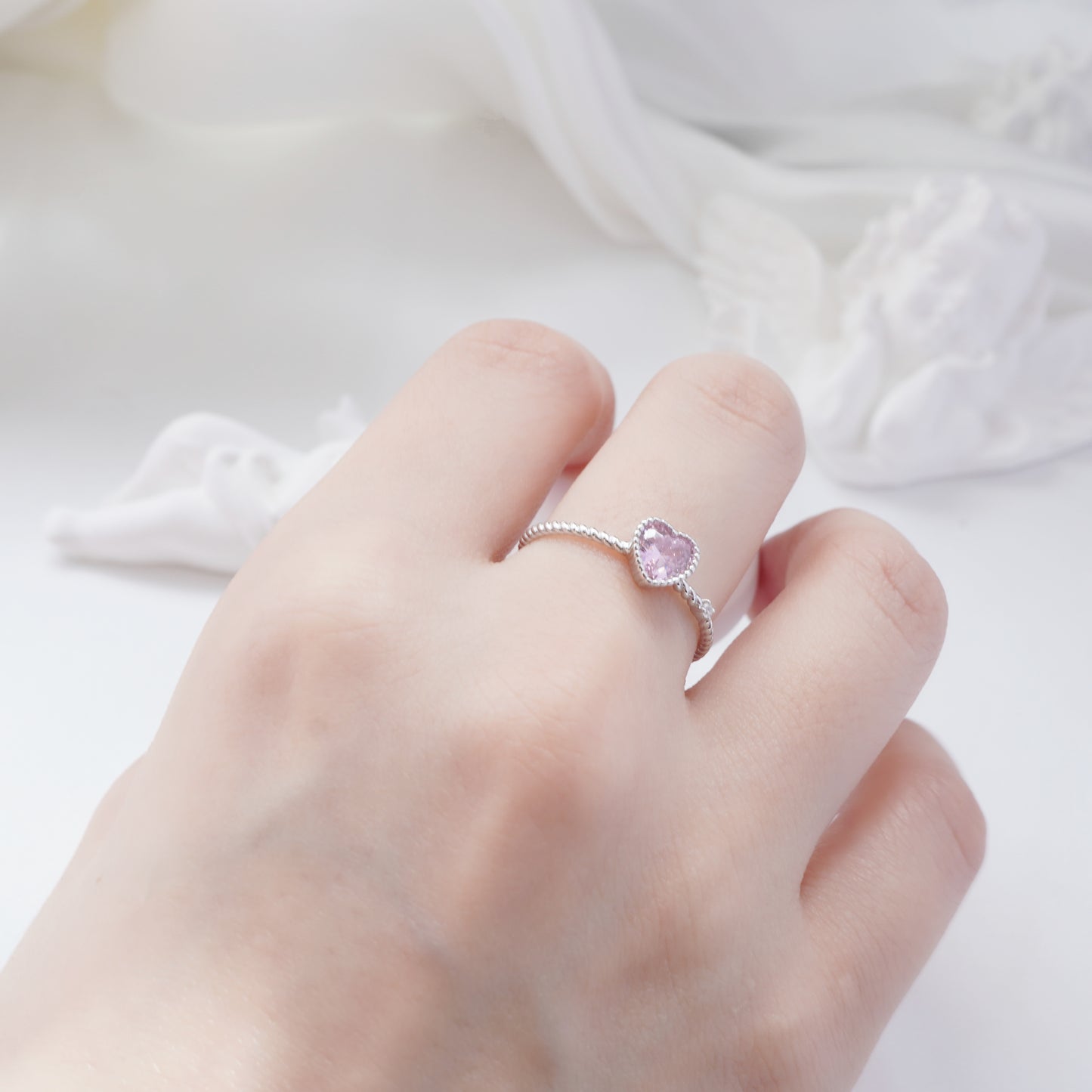 Pink love heart twist ring丨925 silver