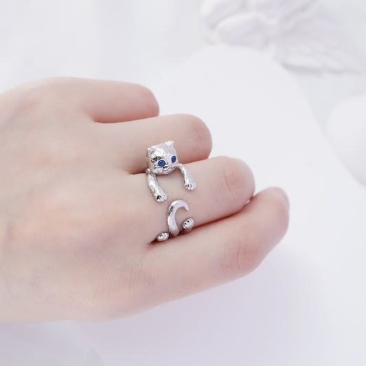 Blue-eyed cat three-dimensional opening ring丨925 silver