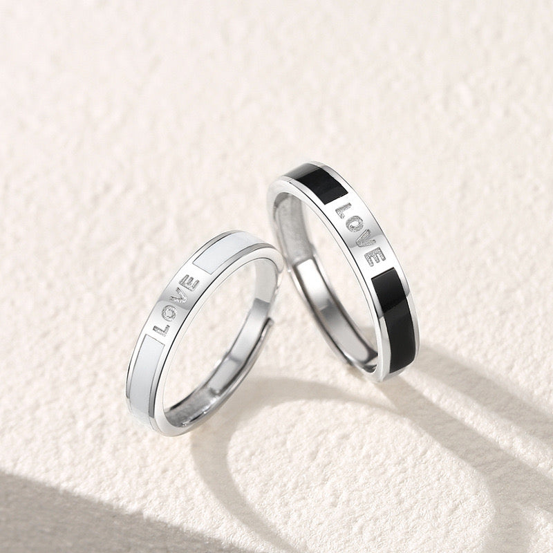LOVE Black and White Couple Ring, 925 Silver
