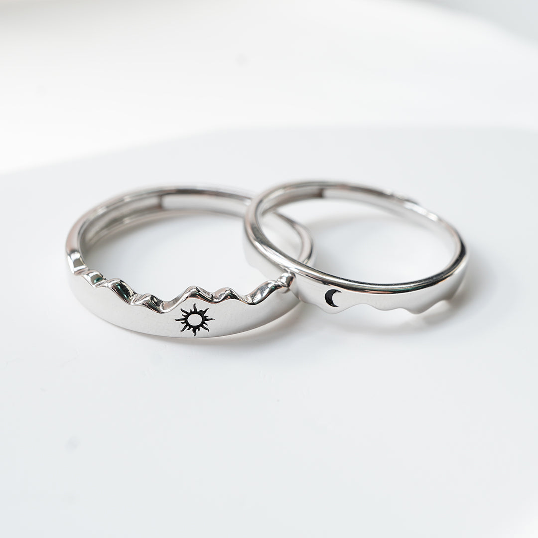 Sun Moon Overlapping Couple Ring -925 Silver