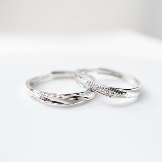 Long-flowing bright stone couple ring丨925 silver