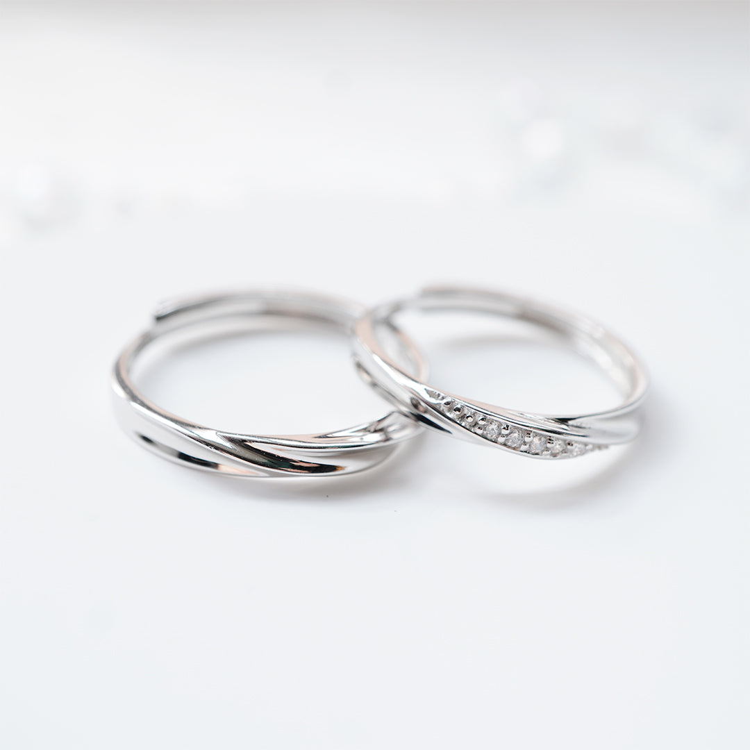 Adjustable Couple Rings Set for lovers Silver Plated Designer Solitaire for  Men and Women 2 Pair