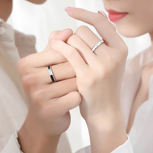 LOVE Black and White Couple Ring, 925 Silver